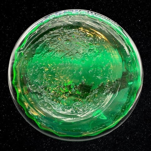 Art Glass Emerald Green Centerpiece Handled Basket Hand Blown 6”T 5”W - Picture 8 of 8